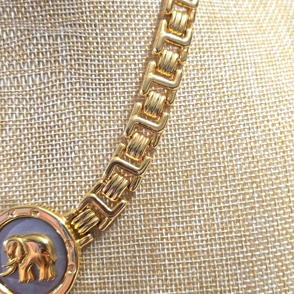 Two Tone Elephant Medallion Articulated Panel Torque Choker Necklace - Picture 3 of 6